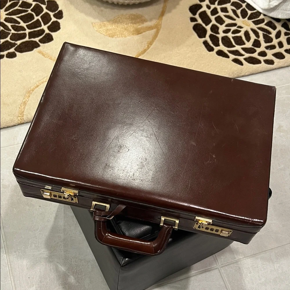 Vintage Leather Attaché Briefcase, Lined, Franzem Combination Lock, 1980s Case